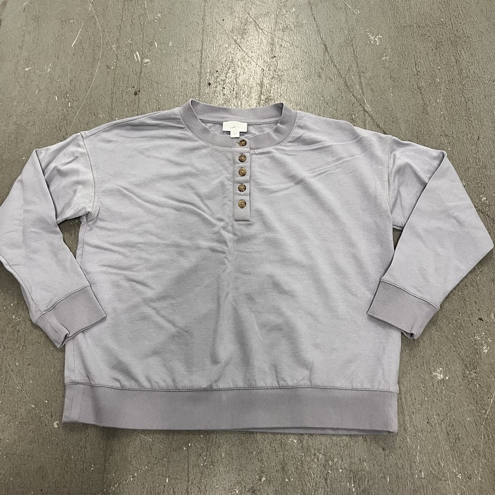 J. Jill Wearever Gray Women's Henley Neck Pullover Long‎ Sleeve Sweatshirt XS